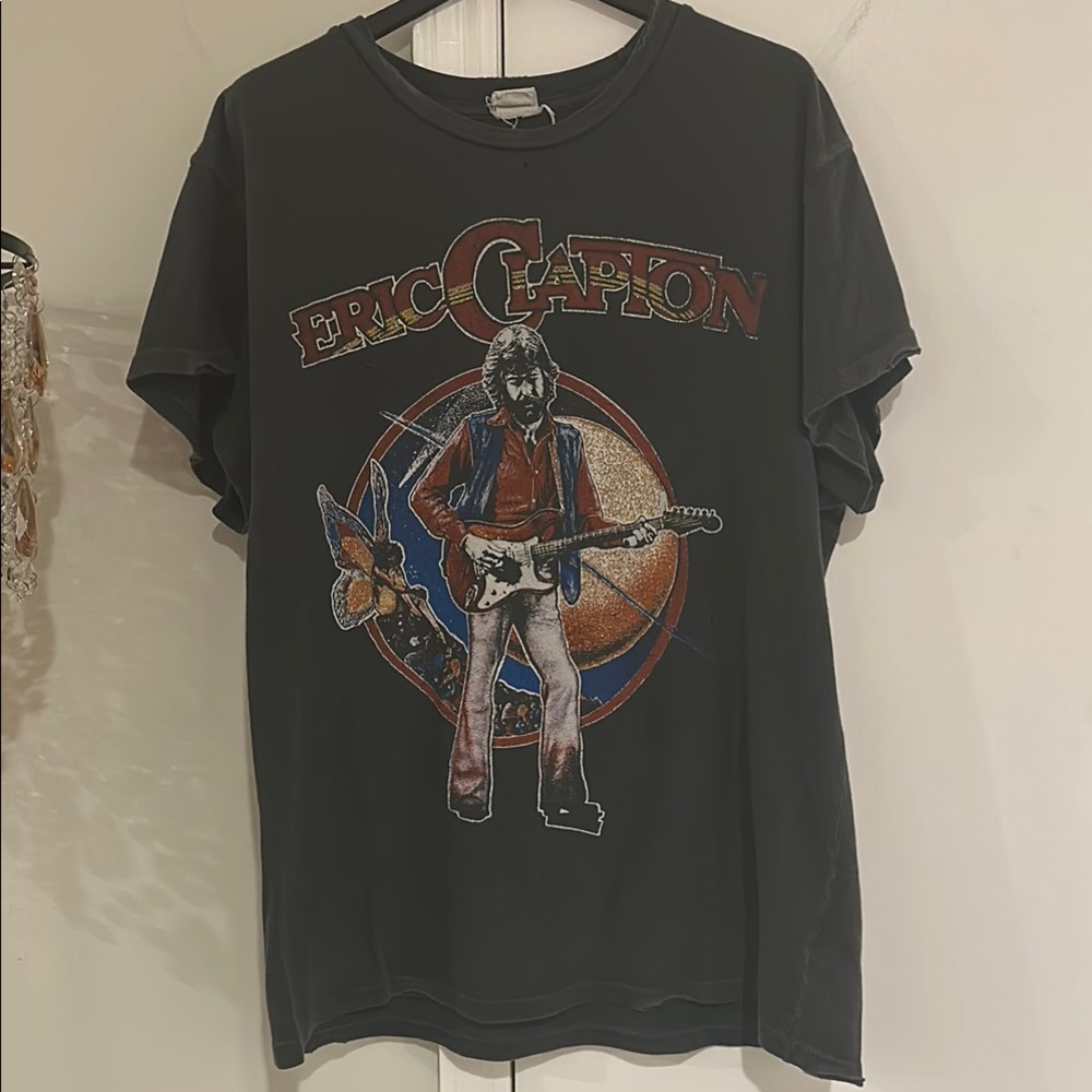 MadeWorn Black Short Sleeve Tee Eric Clapton with glitter effects on design M/L